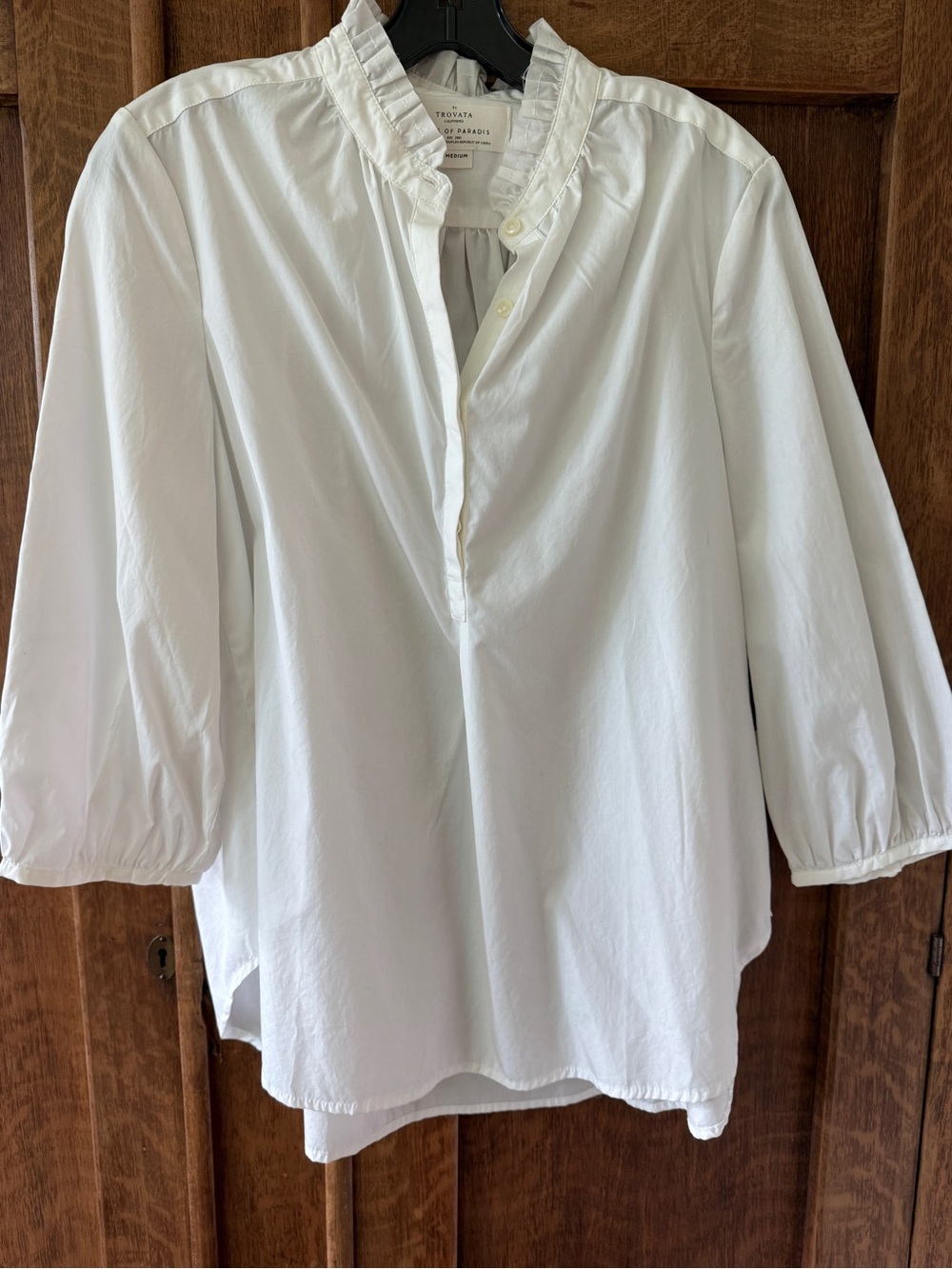 Trovata White Ruffle-Neck Popover Blouse nwt
